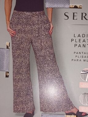 Serra Leopard Print Wide Leg Pleated Pants - Beige & Dark Brown